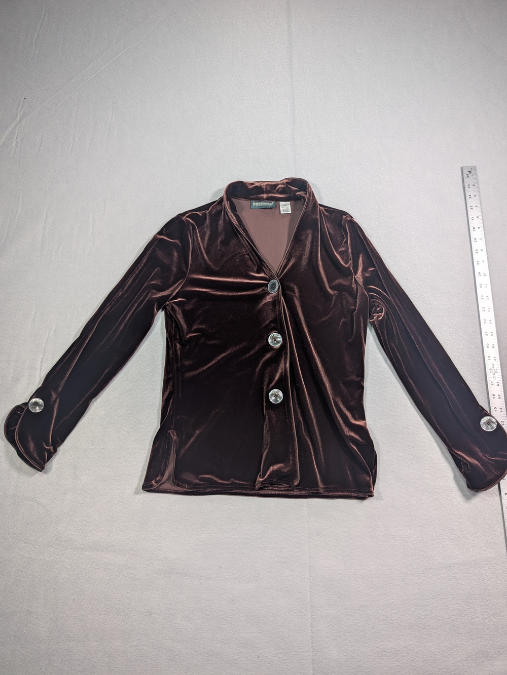 Benard Holtzman Chocolate Velvet Button-Front Blouse Size S #80